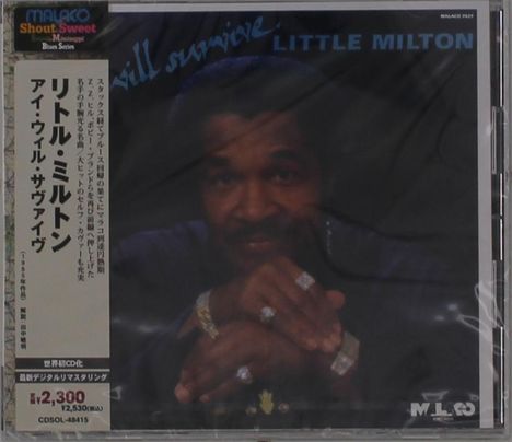 Links steht japanischer Text. Oben steht "I will survive", rechts "Little Milton". Ein Mann mit Ringen ist abgebildet.