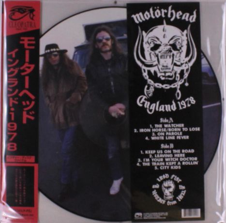 Motörhead England 1978. Titel: The Watcher, Iron Horse, On Parole, White Line Fever. Links rote japanische Schrift.