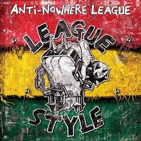"ANTI-NOWHERE LEAGUE" und "LEAGUE STYLE" auf grungefarbenem Hintergrund mit Zeichnung eines gepanzerten Tieres.