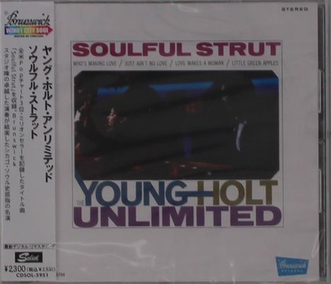 „Soulful Strut“, „Young Holt Unlimited“. Mehrere Titel und japanische Schriftzeichen auf einem CD-Cover.