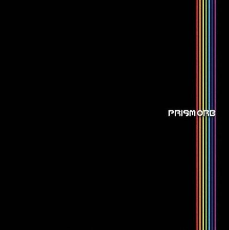 Text: "PRISMORB" in Weiß. Rechts sind vertikale Regenbogenstreifen auf schwarzem Hintergrund.