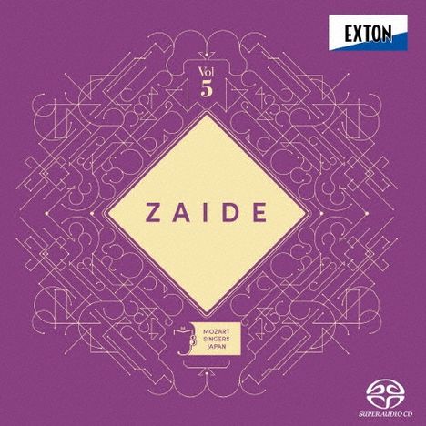 „Vol 5 ZAIDE“ in der Mitte, „Mozart Singers Japan“ darunter. Ornamente umrahmen den Text auf lila Hintergrund.