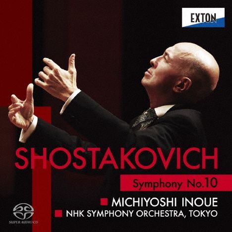 "Shostakovich Symphony No.10, Michiyoshi Inoue, NHK Symphony Orchestra, Tokyo, Exton Logo. Dirigent in Aktion."