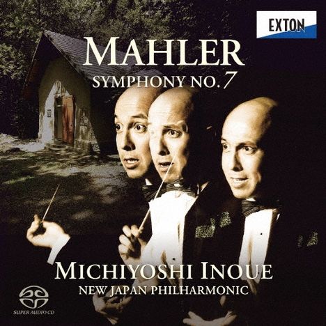 "Mahler Symphony No. 7", "Michiyoshi Inoue", "New Japan Philharmonic". Drei dirigierende Männer im Frack vor Waldbühne.