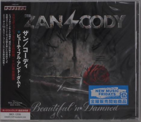 Ein Cover mit dem Text "ZANCODY" und "Beautiful 'n Damned". Eine Uhr, ein Dolch und eine Rose sind abgebildet.