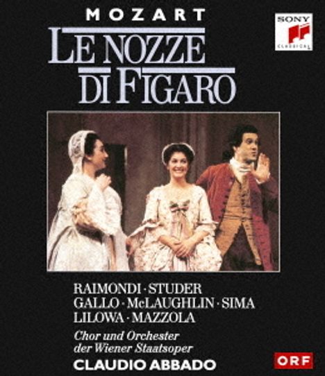 Text: Mozart Le Nozze di Figaro. Namen: Raimondi, Studer, Gallo, McLaughlin, Sima, Lilowa, Mazzola. Dirigent: Claudio Abbado.