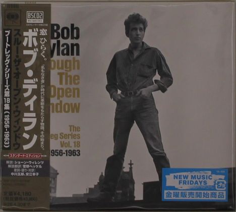 "Bob Dylan Through The Open Window The Bootleg Series Vol. 18 1956-1963" mit japanischem Textstreifen. Schwarz-Weiß-Foto.