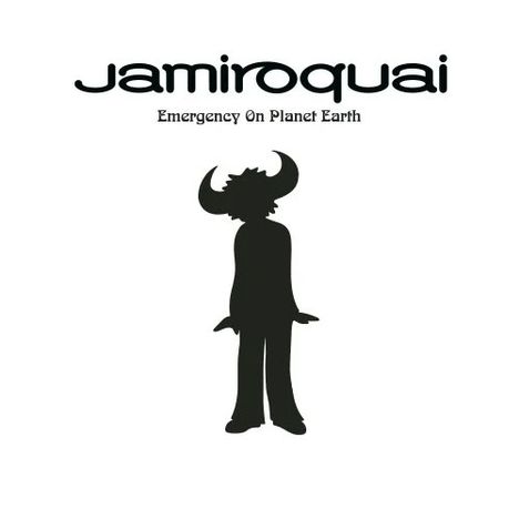 Text: "Jamiroquai, Emergency on Planet Earth". Silhouette einer Person mit großen Hörnern.