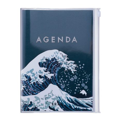 Text: "AGENDA 2024" in Silber. Vorderseite zeigt eine Illustration einer großen, stilisierten Welle.