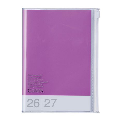 Lila Umschlag mit Text: "Add vibrant color... 2023.10.26-2024.12 Weekly Schedule. Colors". Unten "26|27".