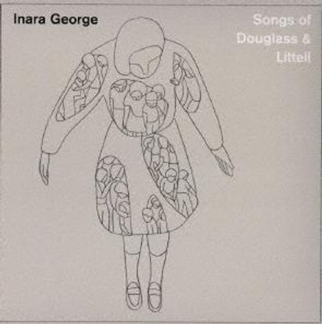 Links steht "Inara George", rechts "Songs of Douglass & Littell". Eine skizzierte Figur mit mehreren Gesichtern auf ihrem Kleid.