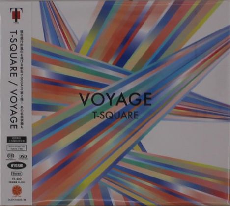 "VOYAGE T-SQUARE" in der Mitte, links "T-SQUARE / VOYAGE". Hintergrund mit bunten, überkreuzten Linien.