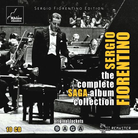 „Sergio Fiorentino Edition“, „Rhine classics“ Logo, „the complete SAGA album collection“, „10 CD“. Pianist bei Aufführung.