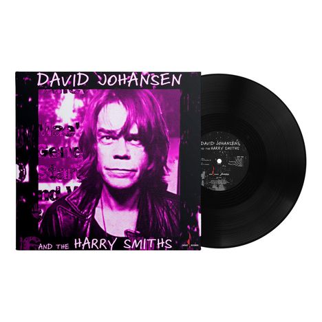 "David Johansen and The Harry Smiths" auf einem pink-violetten Albumcover mit Porträt eines Mannes. Vinyl-Schallplatte daneben.