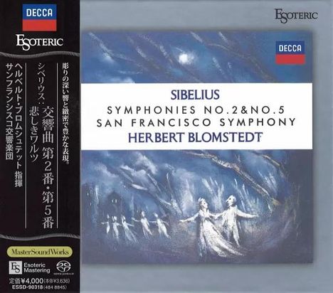 "Sibelius Symphonies No. 2 & No. 5, San Francisco Symphony, Herbert Blomstedt" mit bläulich-violetter Illustration.