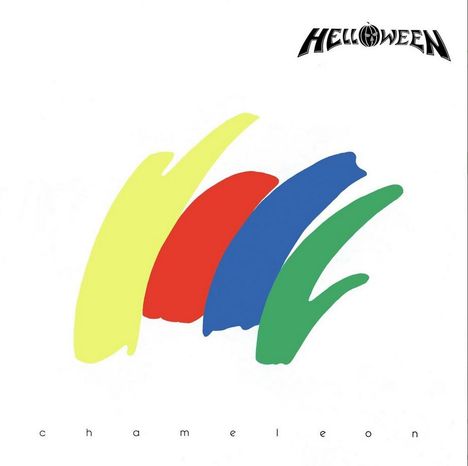 Oben steht "Helloween", unten "chameleon". Farbige Pinselstriche: gelb, rot, blau, grün.