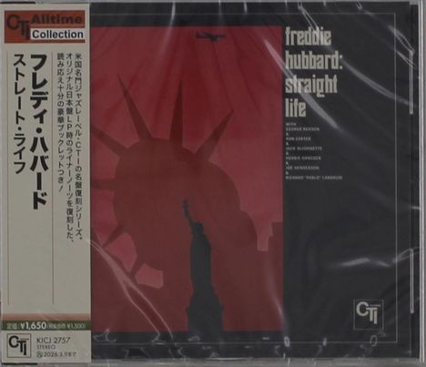 CTI Alltime Collection, Freddie Hubbard: Straight Life. Silhouette der Freiheitsstatue vor rotem Hintergrund, CTI-Logo.