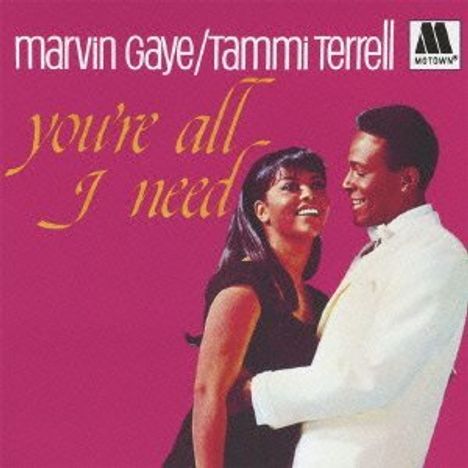Marvin Gaye/Tammi Terrell, you're all I need, MOTOWN-Logo. Ein lächelndes Paar in eleganter Kleidung vor rotem Hintergrund.