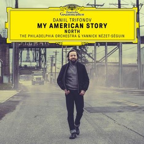 "DANIIL TRIFONOV, MY AMERICAN STORY NORTH," mit einem Mann auf einer leeren, nebligen Straße.