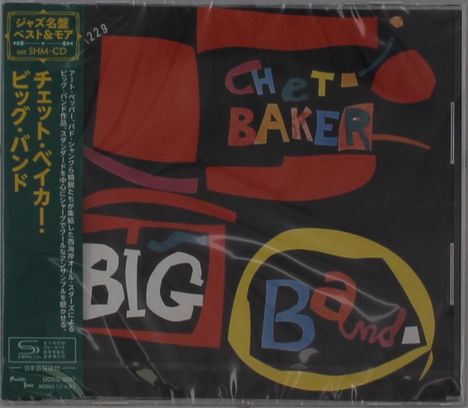 Texte: "Chet Baker", "BIG Band". Illustrative, bunte Formen, hauptsächlich rot, gelb, blau, auf schwarzem Hintergrund.