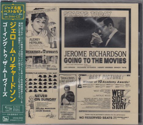 Texte: "Starts Today", "Jerome Richardson Going to the Movies", "West Side Story". Links Plakate von Filmen, inkl. Audrey Hepburn.