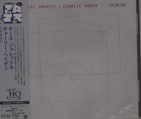 "Keith Jarrett / Charlie Haden - Jasmine" in roten und schwarzen Buchstaben. Einfaches, minimalistisches Cover.