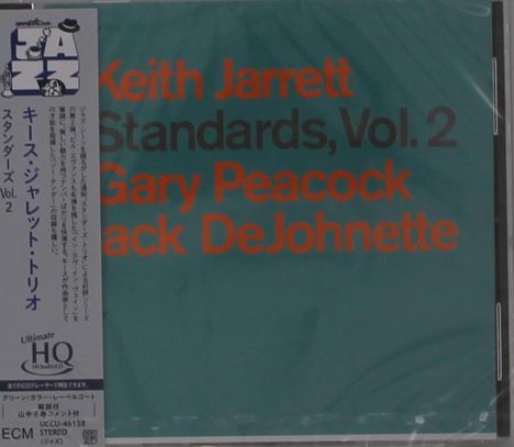 "Keith Jarrett Standards, Vol. 2 Gary Peacock Jack DeJohnette" in orange und schwarzem Schriftzug, blauer Hintergrund.