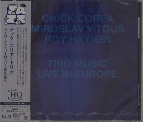 "CHICK COREA, MIROSLAV VITOUS, ROY HAYNES, TRIO MUSIC LIVE IN EUROPE" in blauer Schrift auf dunkelblauem Hintergrund.