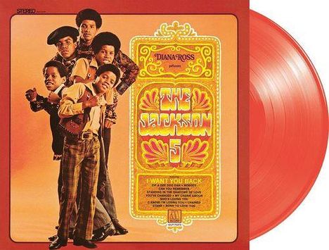 Ein Albumcover in warmen Farben. „THE JACKSON 5“ ist prominent. Japanischer Text links. Eine Gruppe junger Männer.
