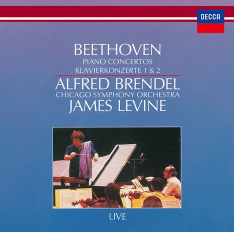 "BEETHOVEN Piano Concertos Klavierkonzerte 1 & 2 ALFRED BRENDEL Chicago Symphony Orchestra JAMES LEVINE LIVE" oben. Unten ein Foto.