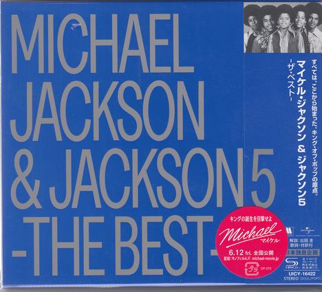 Text: "MICHAEL JACKSON & JACKSON 5 - THE BEST". Rechts oben ein Schwarz-Weiß-Foto von fünf jungen Personen.
