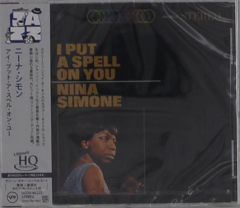 CD-Cover mit der Aufschrift: "I Put a Spell on You, Nina Simone" in großen gelben Buchstaben. Links japanische Schrift.