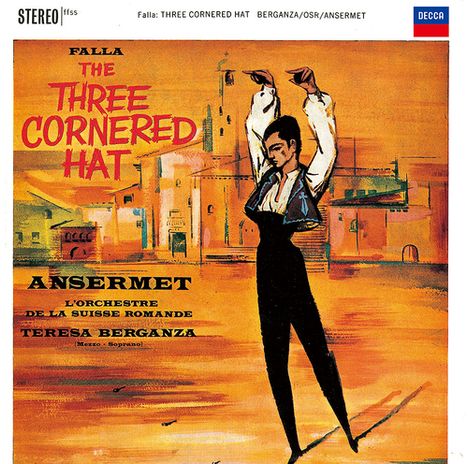 "The Three Cornered Hat", Ansermet, L'Orchestre De La Suisse Romande, Teresa Berganza. Flamenco-Tänzerin vor oranger Landschaft.