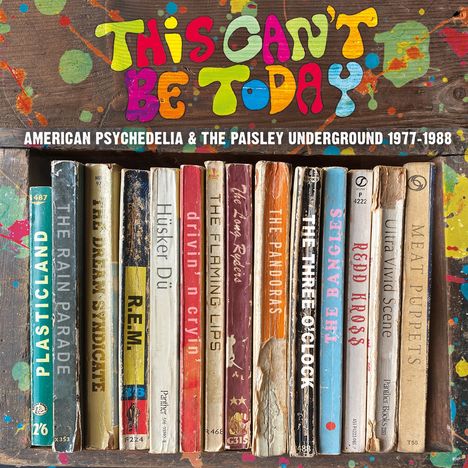 "THIS CAN'T BE TODAY" steht oben in bunten, verspielten Buchstaben. Darunter sind 15 Bücherrücken zu sehen.