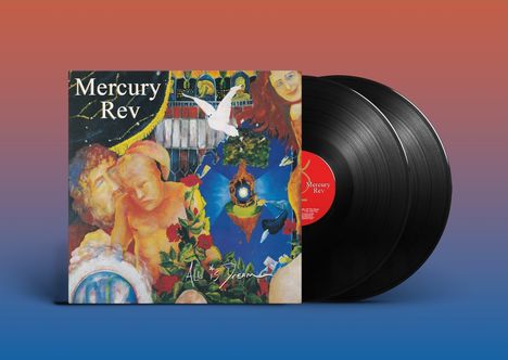 "Mercury Rev", "All is Dream". Ein Albumcover mit bunten, surrealen Illustrationen und zwei schwarzen Vinylschallplatten.