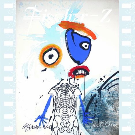Fisher-Z. X-Ray Serenade. Illustration mit abstrahiertem, blauem Gesicht und sichtbar gemaltem Skelett.