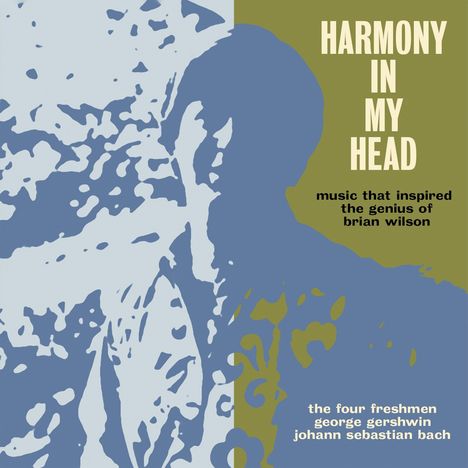 „HARMONY IN MY HEAD“; „music that inspired the genius of brian wilson”; Blau-grüne Illustration einer Person.
