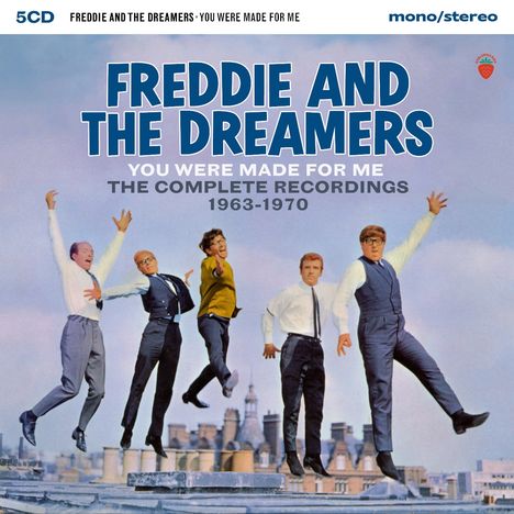 "FREDDIE AND THE DREAMERS YOU WERE MADE FOR ME THE COMPLETE RECORDINGS 1963-1970". Fünf Männer springen fröhlich.