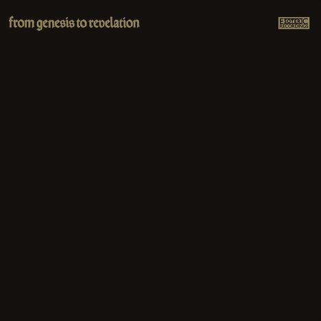 Text: "from genesis to revelation", "ESOTERIC RECORDINGS". Schwarzer Hintergrund, minimalistisches Design.