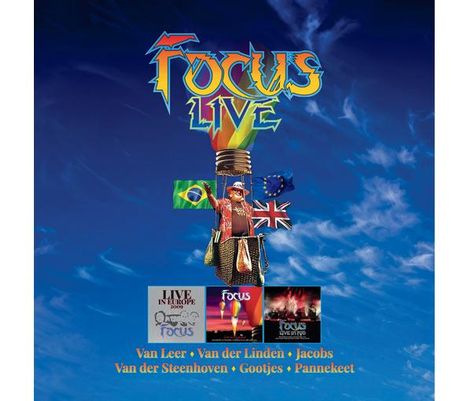 „FOCUS LIVE“ in großer bunter Schrift. Darunter drei Alben, Flaggen und Namensliste: Van Leer, Van der Linden, Jacobs usw.