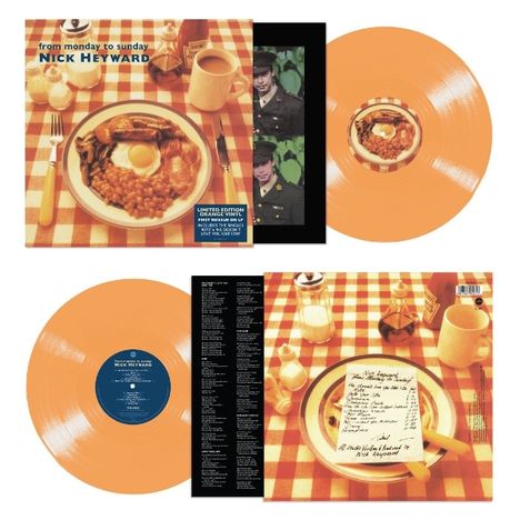 Auf kariertem Tuch stehen Teller mit Frühstück, Kaffee und Notiz. Text: "from monday to sunday" und "Nick Heyward". Orange Vinyl.