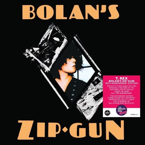 Text: "BOLAN'S ZIP GUN", "T. REX BOLAN'S ZIP GUN 50TH ANNIVERSARY EDITION". Eine zentrale Schwarz-Weiß-Fotografie.