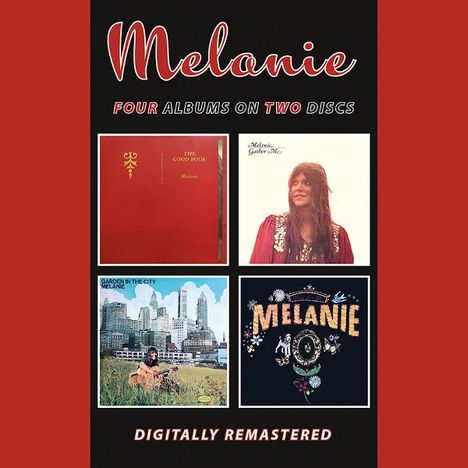 **Melanie**  
FOUR ALBUMS ON TWO DISCS  
**DIGITALLY REMASTERED**  
Vier Album-Cover in einem Raster.