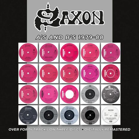 "A'S AND B'S 1979-88" and "OVER FORTY TRACKS ON THREE DISCS • DIGITALLY REMASTERED". 20 Vinyl-Single-Designs.
