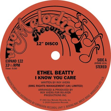 Ethel Beatty: I Know You Care / It's Your Love (remastered), Single 12"