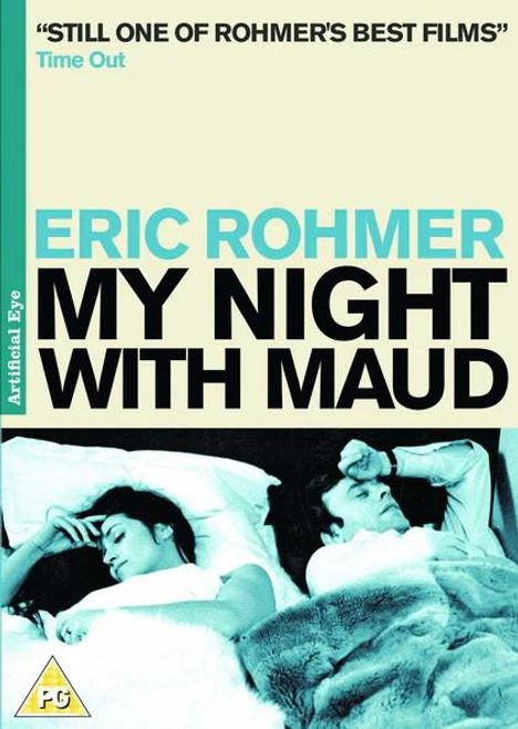"STILL ONE OF ROHMER'S BEST FILMS" - Time Out. "ERIC ROHMER MY NIGHT WITH MAUD." Logo: PG. Zwei Menschen liegen im Bett.