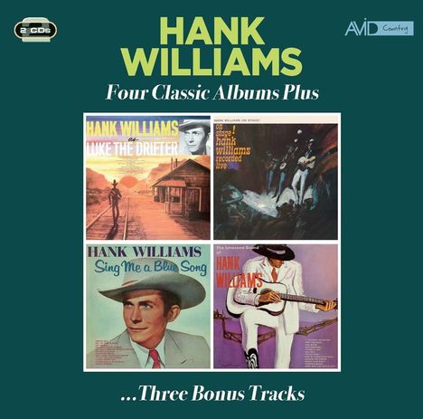 HANK WILLIAMS Four Classic Albums Plus …Three Bonus Tracks. Bild von 4 Albumcovern in einem quadratischen Rahmen.