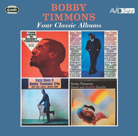 "Bobby Timmons Four Classic Albums" mit Bildern der Alben und einem blauen Hintergrund. Oben links ein 2-CDs-Symbol.