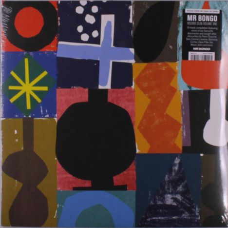 „MR BONGO“ steht oben rechts. Bunte, abstrakte geometrische Formen sind im Hintergrund angeordnet.
