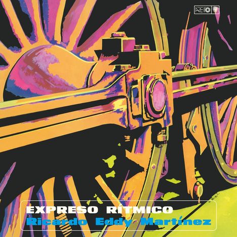 EXPRESO RITMICO, Ricardo Eddy Martinez. Bunte, stilisierte Darstellung eines Zugrades und -gestänges.